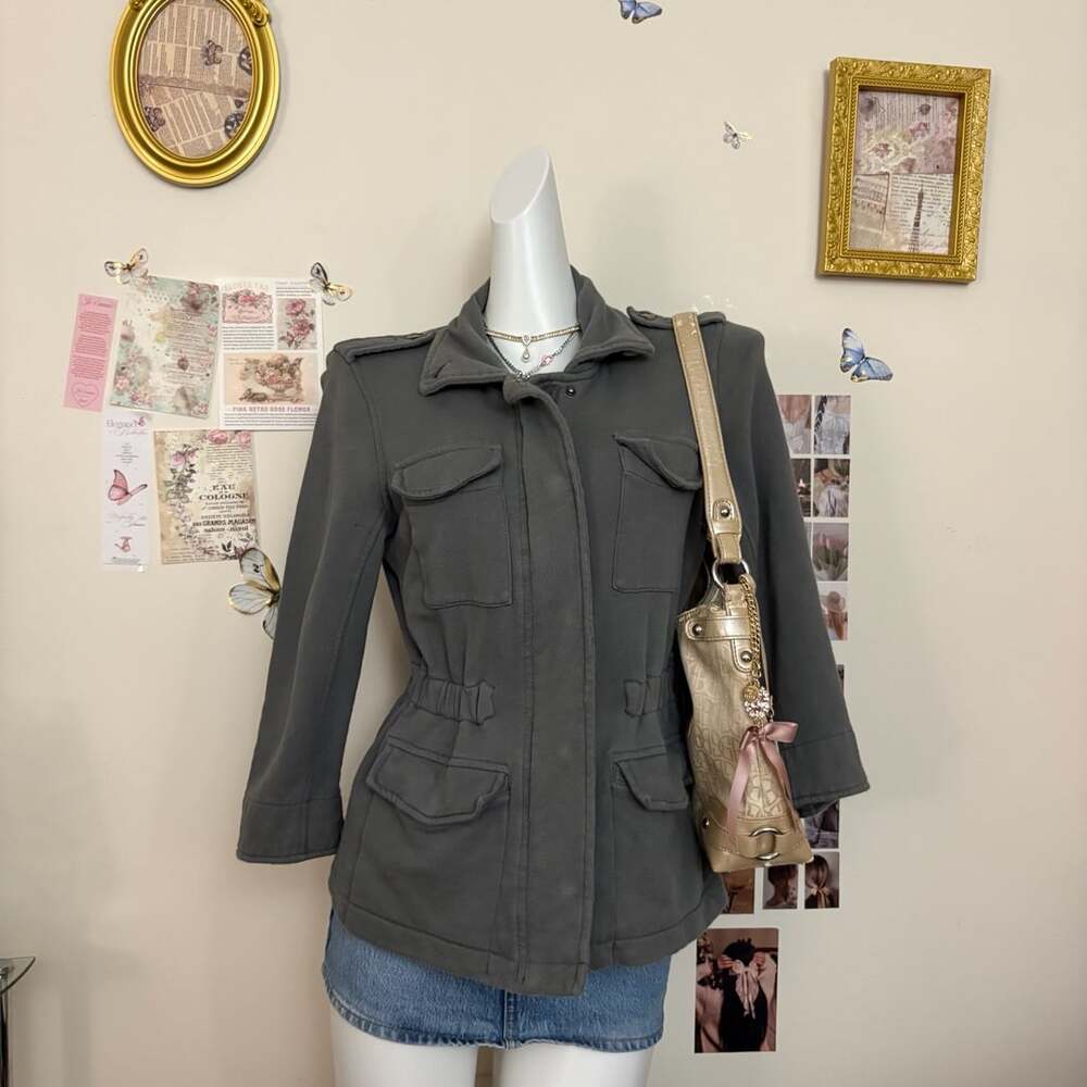 Banana republic y2k Gray Utility Jacket Cargo Military Style Cotton Jacket size